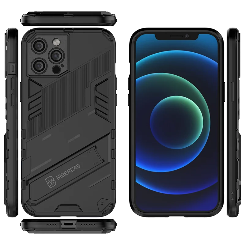 Armor Matte Shockproof Phone Case with Holder - Soft TPU + Hard PC