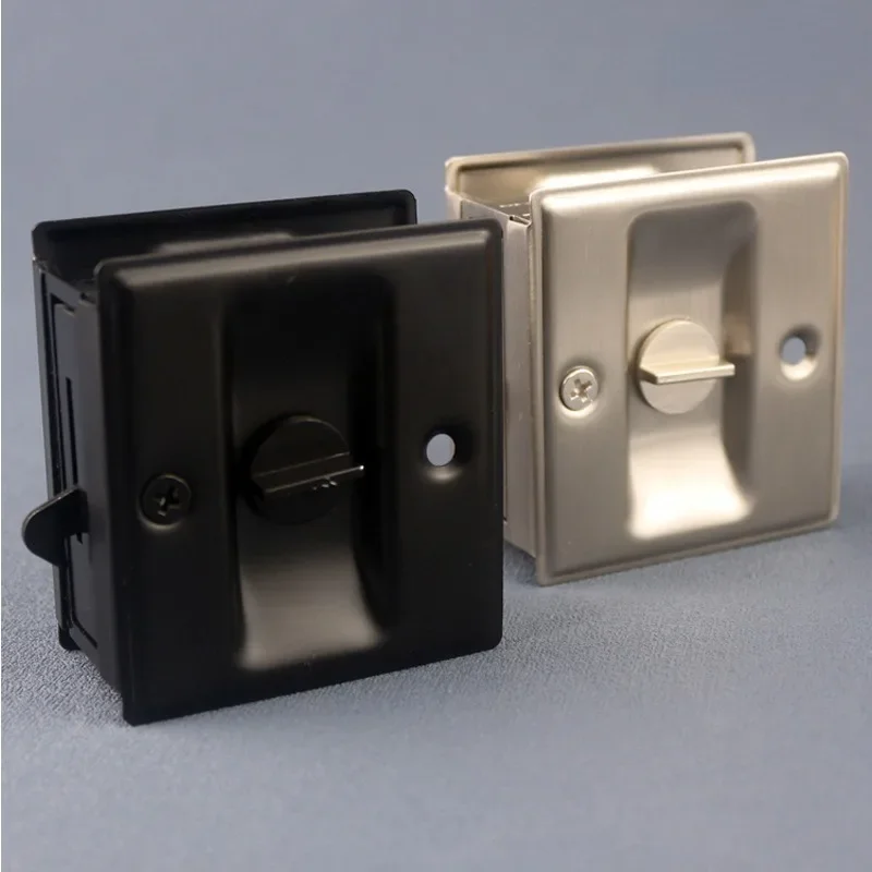 1pc Black Silver Sliding Door Lock Stainless Steel Privacy Pocket Door Lock Hardware With Pull Home Locks Tools