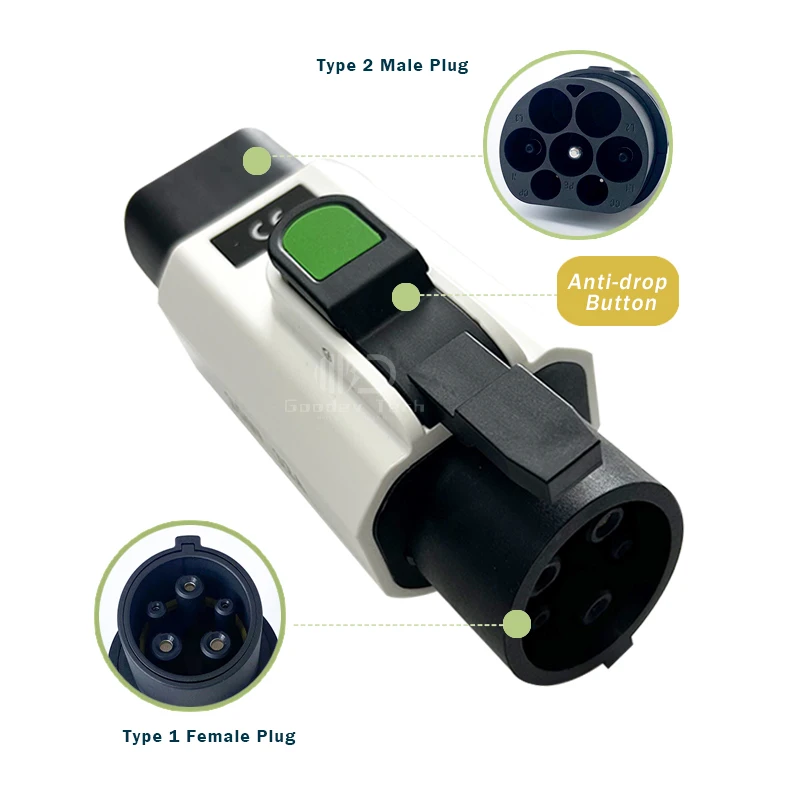 

Type 2 to Type 1 J1772 EV Charger Male to Female IEC 62196 To SAE J1772 EV Charger Converter Adapter 16A 32A for EVSE Charging