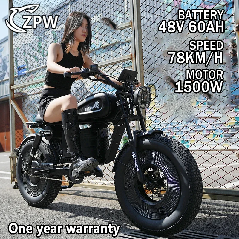 ZPW Ebike 1500W Brushless Motor 48V60AH 20 inch Electric Bicycle Fat motorcycle With Hydraulic Shock Absorber Mountain Bike