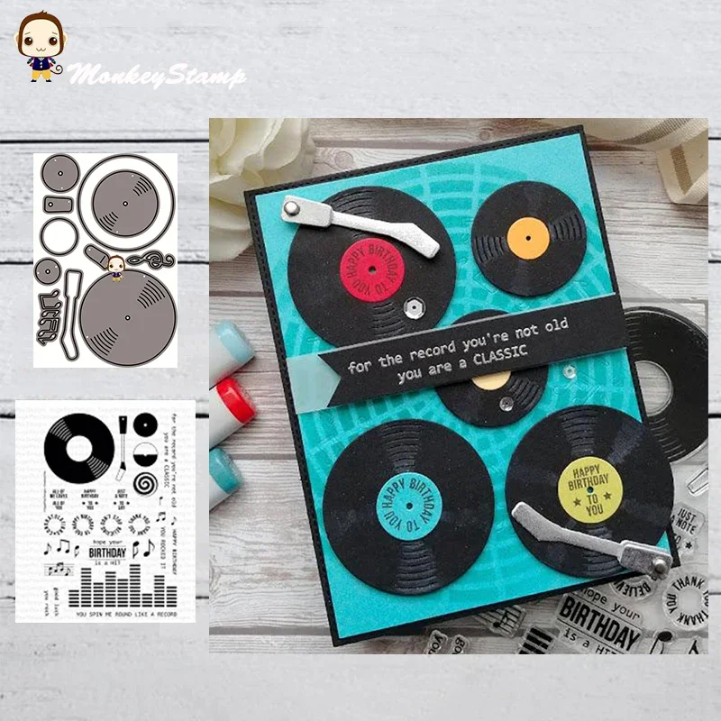 MonkeyStamp Phonograph CD Metal Cutting Dies and Stamps for DIY Scrapbooking photo album Decorative Embossing DIY Paper Cards