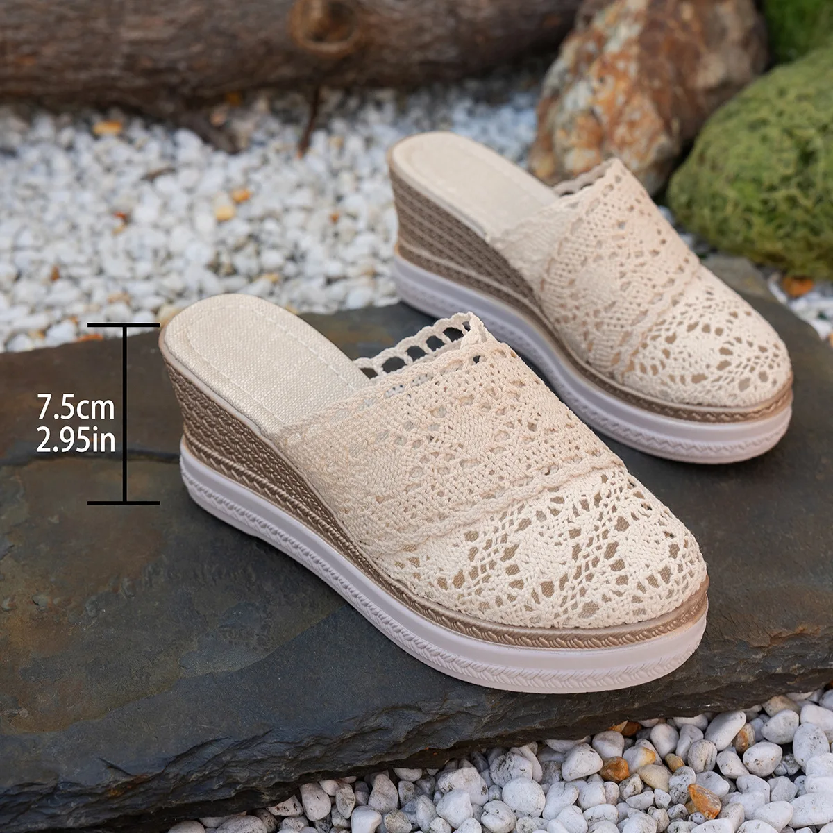 Lace Summer High Heels Straw Espadrille Sandals Women Platform Slides Mules Slipper Wedges Shoes Comfortable Walk Slippers Women