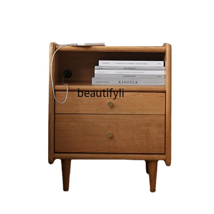 

Solid Wood Bedside Table Nordic Bed Bedroom Locker Small Apartment Modern Minimalist Bedside Cabinet