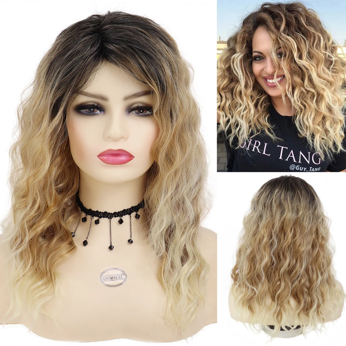 Blonde Synthetic Curly Party Wigs Halloween Wigs Women Curly