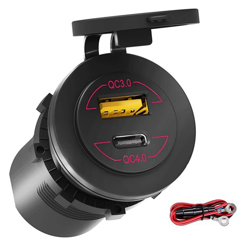 

Quick Charge 4.0 PD QC 3.0 USB Charger Socket USB Outlet Fast Charger 12V-24V 60W For Car,Boat,Truck,Motorcycle, Red