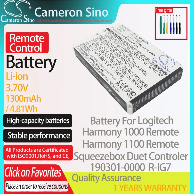 Batteria Cameronsino Per Logitech Harmony 1000 Remote Squeelebox Duet Controler Adatto Per Batteria Telecomando Logitech 190582-0000