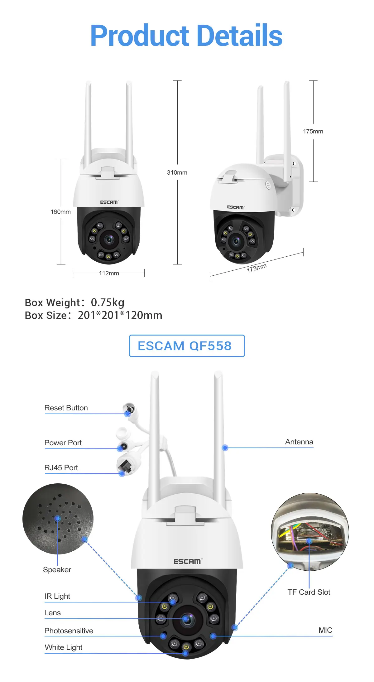 cheap hidden cameras ESCAM QF558 1080P 5MP Wifi IP Camera Wireless Outdoor  5X Zoom Waterproof Night Vision Smart Camera Video Camera Surveillance portable cctv camera