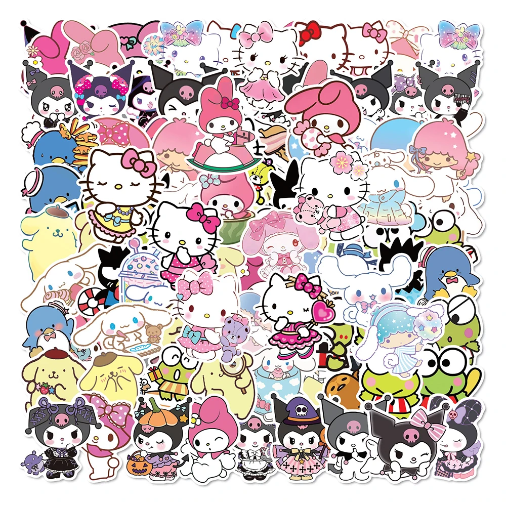 10/30/50/100PCS 혼합 귀여운 Sanrio 스티커 Cinnamoroll HelloKitty Kuromi 데칼 DIY 전화 수하물 노트북 기타 스티커 어린이 장난감