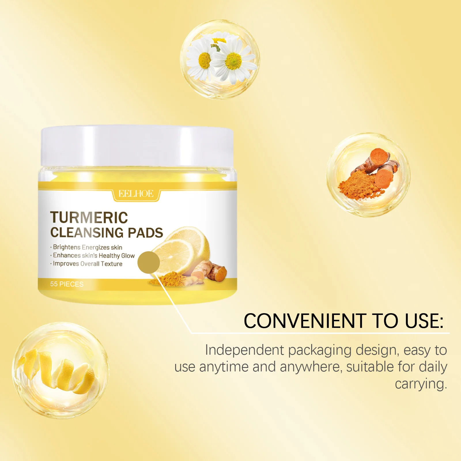 55pieces Turmeric Kojic Acid Pads Moisturizing Facial Cleansing Sponges Oil Control Face Care Products Disposable Cleaning Pad 4