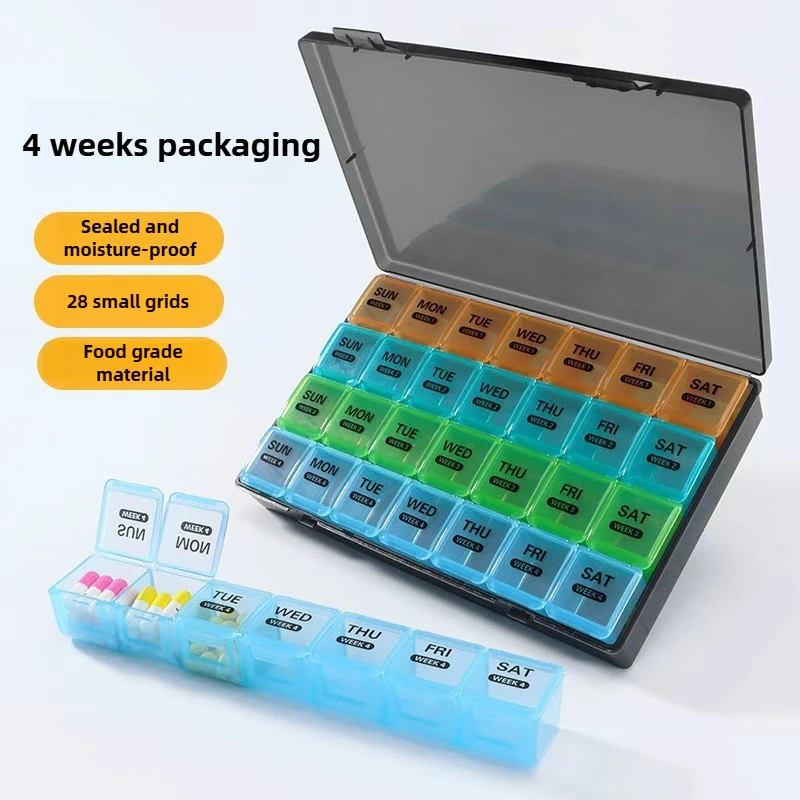 4-Week Moisture-Resistant Pill Organizer with Dust-Proof Box