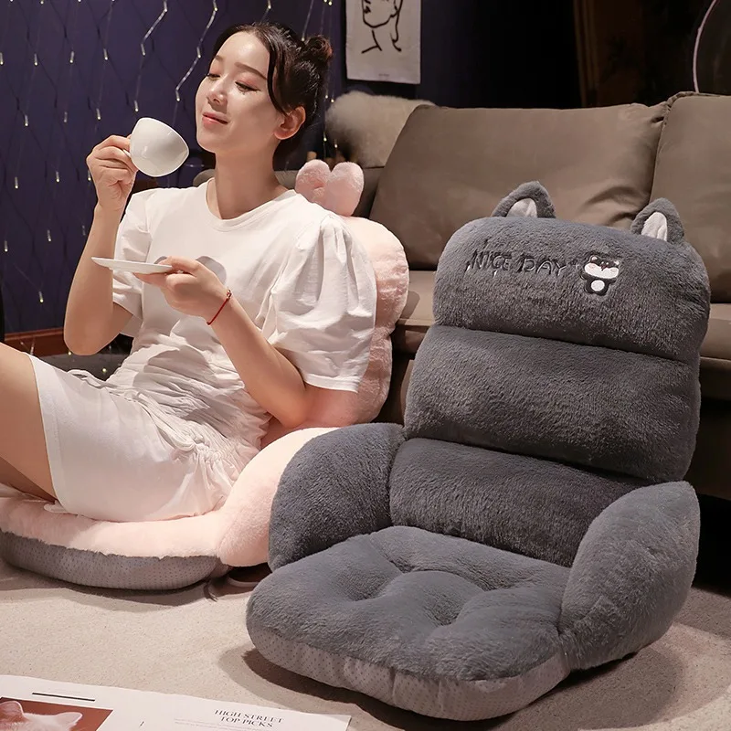 Thicken Plush Seat Cushion Cartoon Floor Tatami Back Chair Cushion One-piece Non-slip Home Decoration Pink Grey Large Size 3