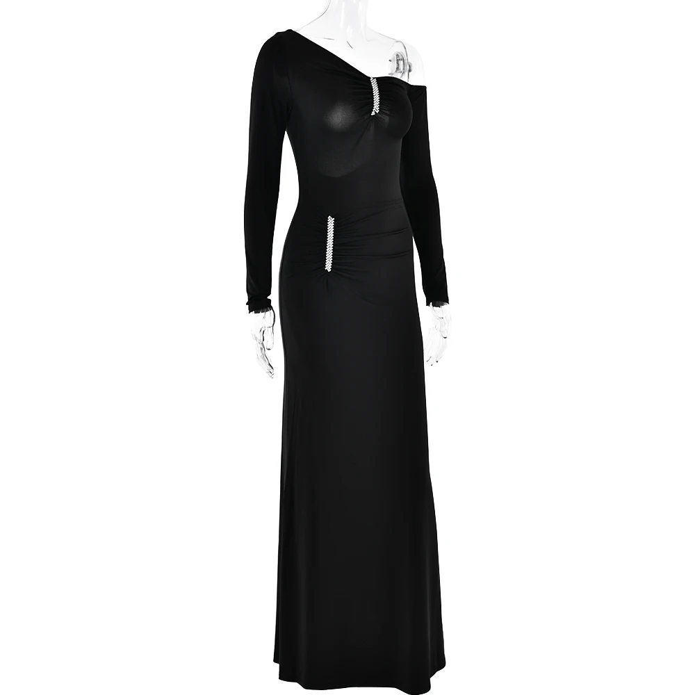 Elegant Long Sleeved Elastic Tight Irregular Dress Sexy Backless Party Evening Dress Slim Fall Vestido New Clothing