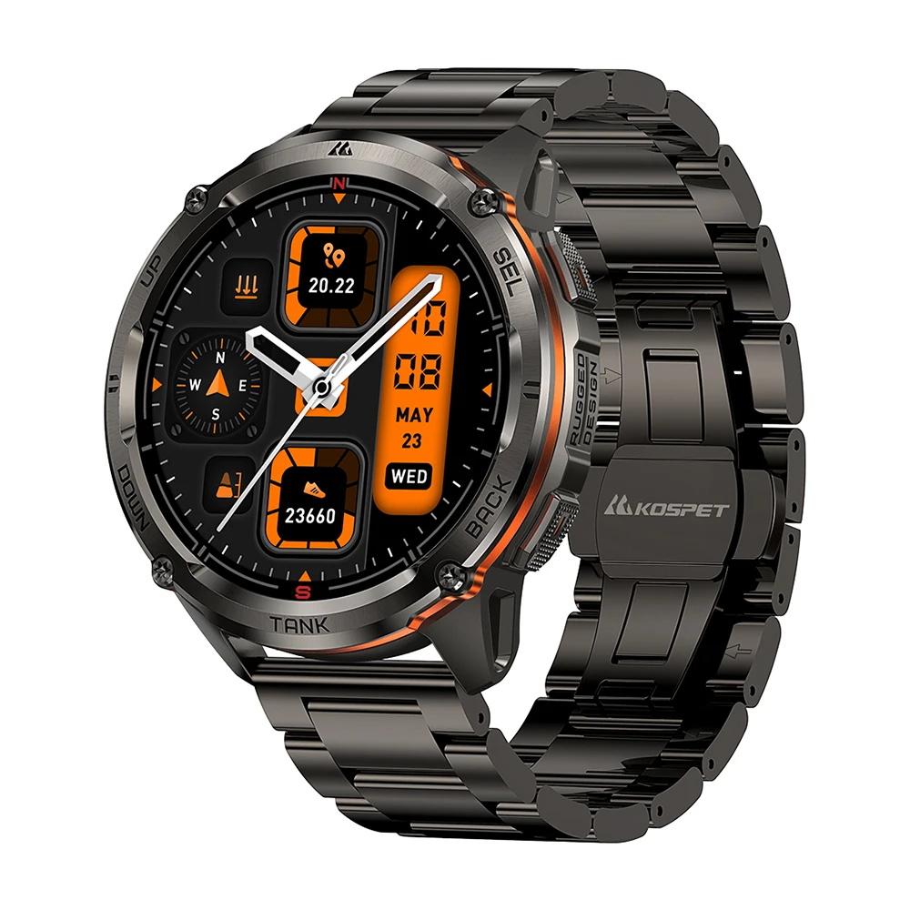 KOSPET TANK T3 Ultra 2 GPS Smart Watch Men Compass Altimeter Barometric 60 Days Battery 5ATM IP69K Waterproof AMOLED BT Call smart watch