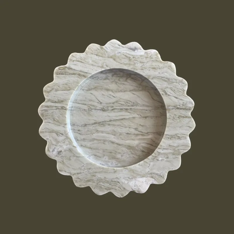 Wholesale Customization 1pc Sample Price D20x2CM Small Round Scallop Tray Storage Natural Marble Stone Travertine Trinkets Bowl 6