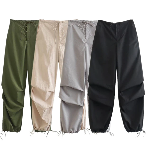 Pantalones cargo elásticos de cintura alta para mujer - Gris GENERICO