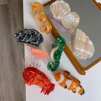 귀여운 만화 물고기 랍스터 쉘 헤어 핀, 아크릴, 소녀 파티, 헤어 클립 핀, 헤어 액세서리, 헤어 그립, 헤드웨어, 1PC
