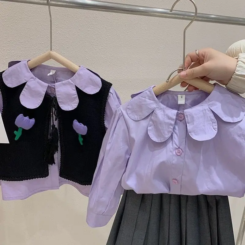 Baby Girls Fashion Purple Shirts Blouses Elegant Kids Girl Spring Autumn Tops Children Birthday Princess Clothes