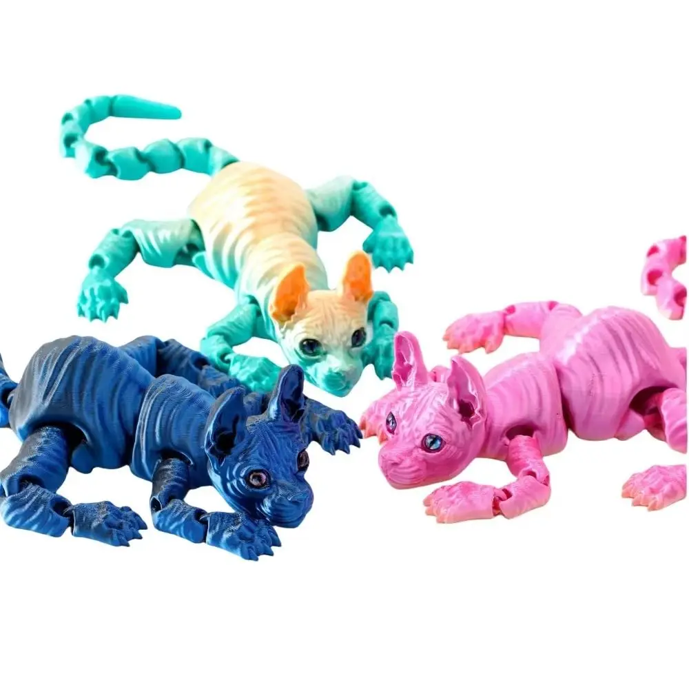 Home Room Siamese Kitten 3D Printed Cat Articulated Multi-joint Mini Cat Figure Movable Desktop Decor 3D Hairless Cat Children