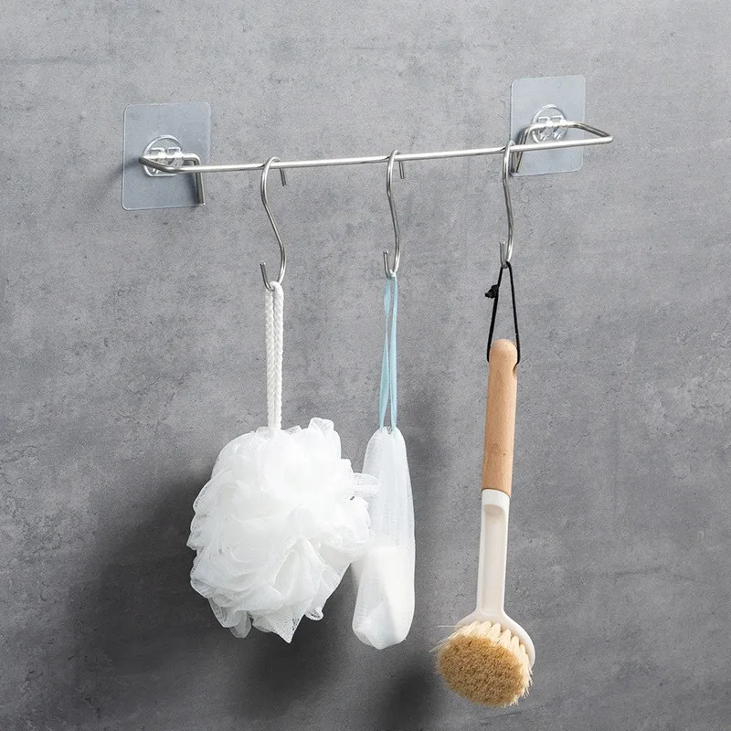 Wall Mounted Stainless Steel Pipe Towel Pole Towel Holder Hook Bathroom towel rack Multifunctional storage hanging rod