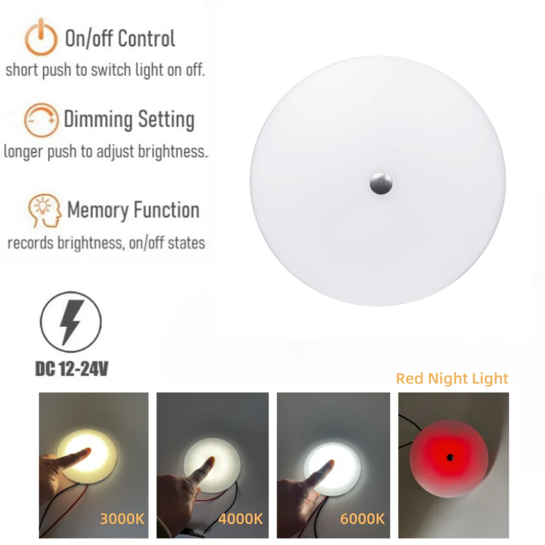 RV interior ceiling light, 4.5-inch 10V-30V touch dimming switch and red night light, RV boat interior travel trailer
