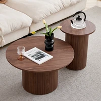 EGOONM Ensemble de 2 tables basses rondes en bois de style nordique, tables basses gigognes en bois, pour le salon/la chambre à coucher 1