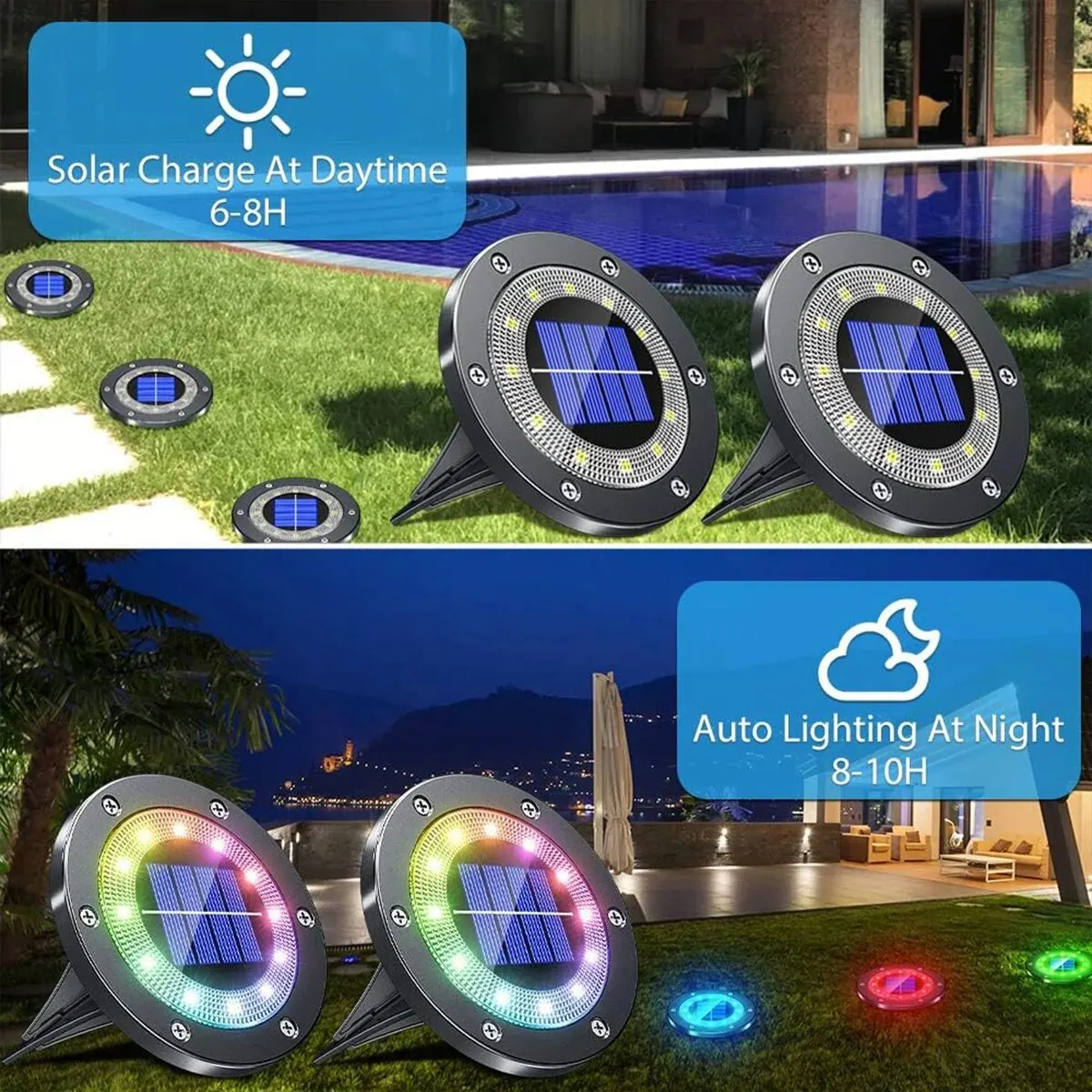 Solar Ground Lights Outdoor 12LED Solar Lights Waterproof Solar Garden Lights for Pathway Yard Halloween Christmas Decorations 4
