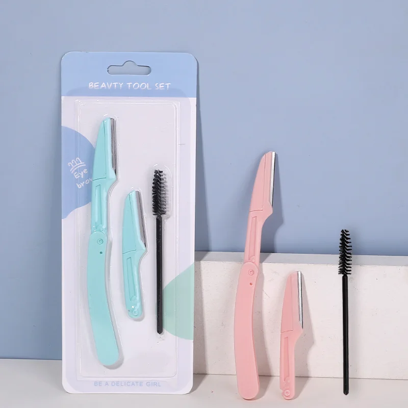 6Pcs Eyebrow Repair Tool Set Scraping Eyebrow Knife Eyelash Dual-use Brush Portable Makeup Tools