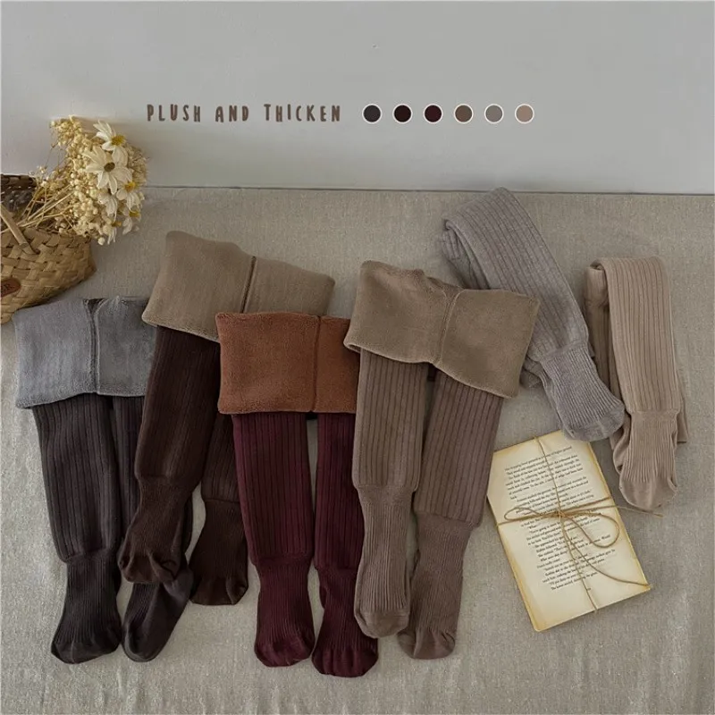 

Girl Baby Full-Footed Winter Pants Plush Thicken Thermal Tights Fleece Lined Leggings Warm Children Stretchy Leggings