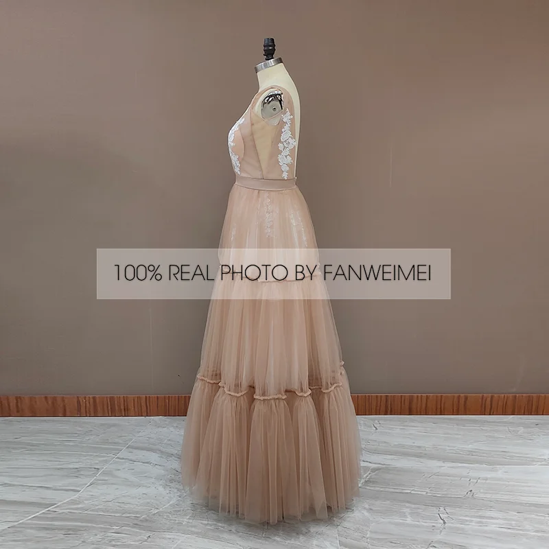1333#Boho Deep Sexy V Neck Customzied Backless Bridal Beach Tulle Lace  Floor Length A-Line Champagne Wedding Dress Bridal Gown - AliExpress 320