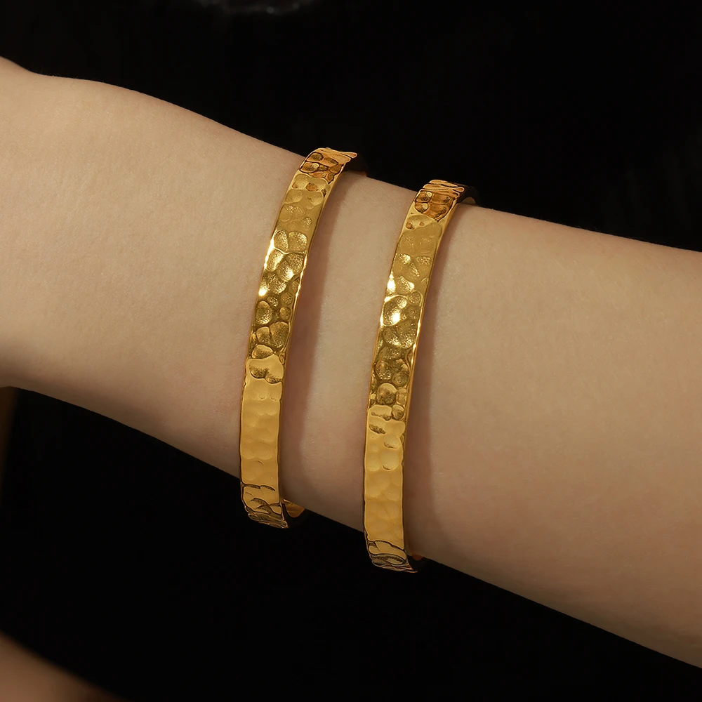 Bangle Bracelet Stainless Steel Bracelet Natural Texture 18k Gold Plated Women's Bracelets