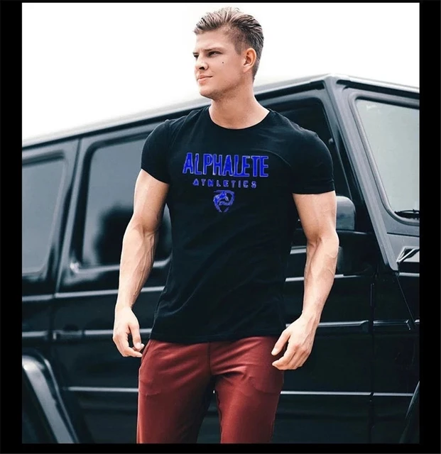 ALPHALETE Men Muscle Tshirt Bodybuilding Fashion Cotton Shirts for Men  Workout Casual Daily Wear Streetwear