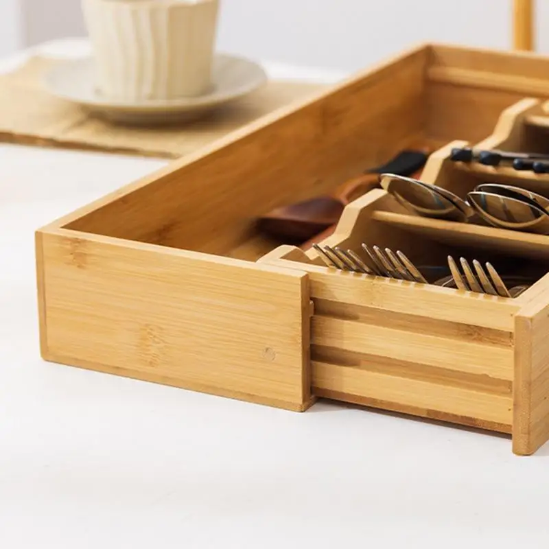 Large Bamboo Silverware Organizer Kitchen Drawer Cutlery Tray With Drawer Dividers For Kitchen Flatware
