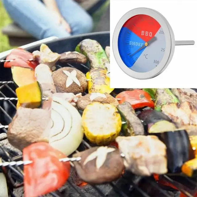 0-300 ° 304 Rozsdamentes Acél Sütő Hőmérő Mérőműszer Bbq Grill Fa Dohányzó Faszén Hőjelző Hús Sütőmérő