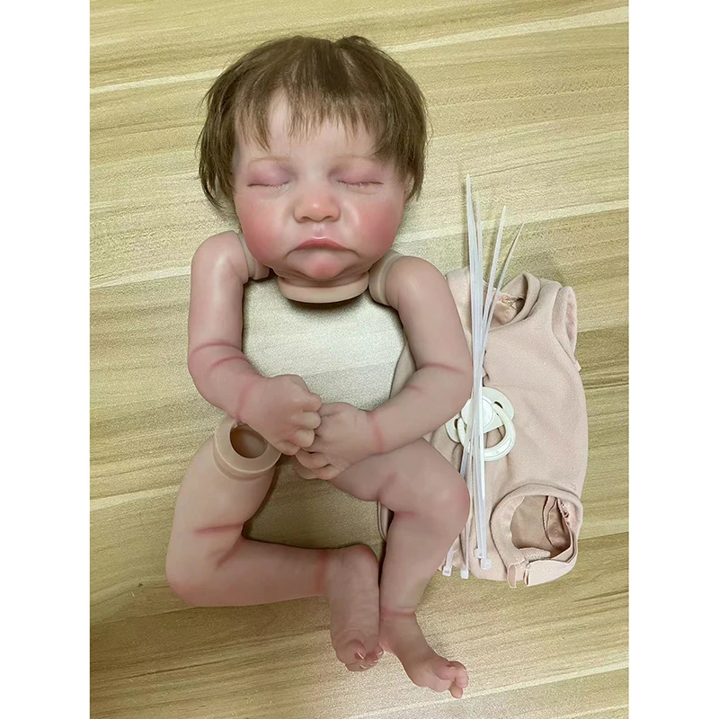 

19inch Already Painted Reborn Doll Parts Levi Awake Lifelike Baby Hand-rooted Hair with Visible Veins Cloth Body Included