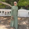 Ramadan Two-piece Arabic Modest Abaya Set for Muslim Women Elegant Dubai Plain Cardigan and Inner Outfit New Turkey Kaftan Robe