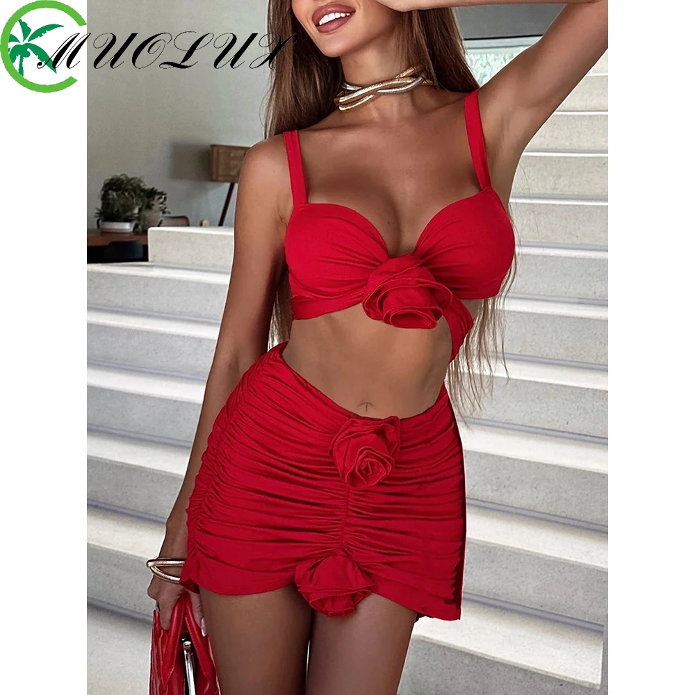 

Женские Купальники, 3 предмета, бикини, 2024, Цветочная юбка, саронг, женский купальник, пляжная одежда, купальный костюм, купальный костюм, бикини