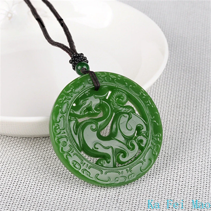 Natural Hetian Jasper Retro Dragon Jades Pendant Genuine Fine Carved Hollow Dragon Men & Women Pendant Necklace Holiday Gift pendant necklace jasper pendant