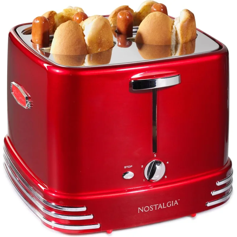 4-slot hot dog and bun toaster with mini clips, hot dog toaster for chicken, turkey, veggie sausage, sausage and bratwurst 6