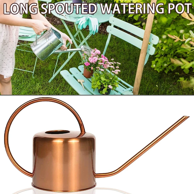 

1000ML Watering Pot Stainless Steel Long Mouth Green Plant Watering Can Golden Watering Kettle Small Watering Gardening Tool