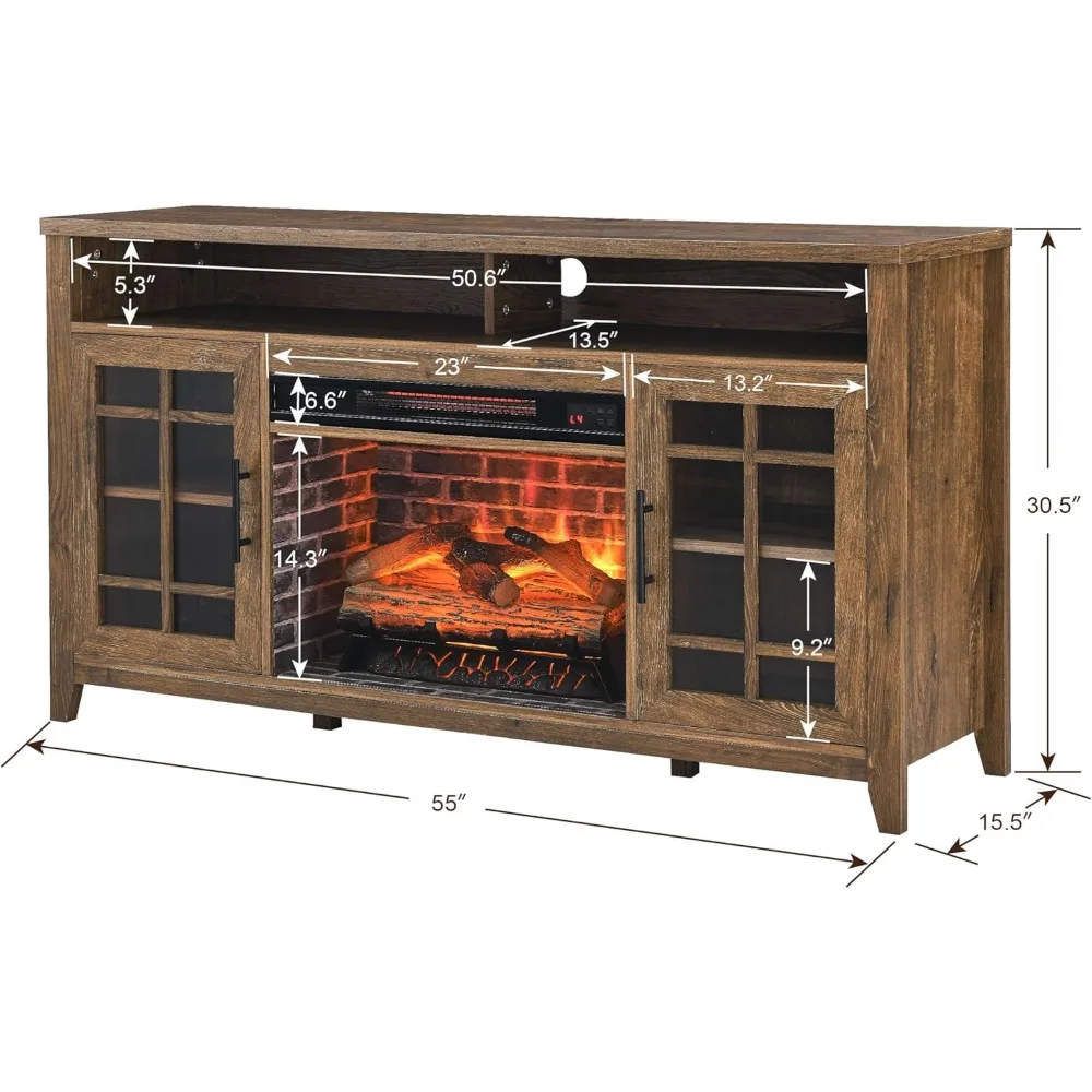 TV Stand for 65" TV, w/Electric Fireplace KD Insert and Storage Cabinet, Heater w/Remote, Fireplace TV Console for Living Room 6