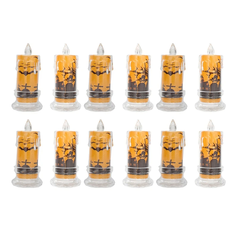 

12Piece Halloween Candle Halloween Flameless Candles Light Decorative Candle Spooky Skulls Ghosts Pattern LED Candle Lamp