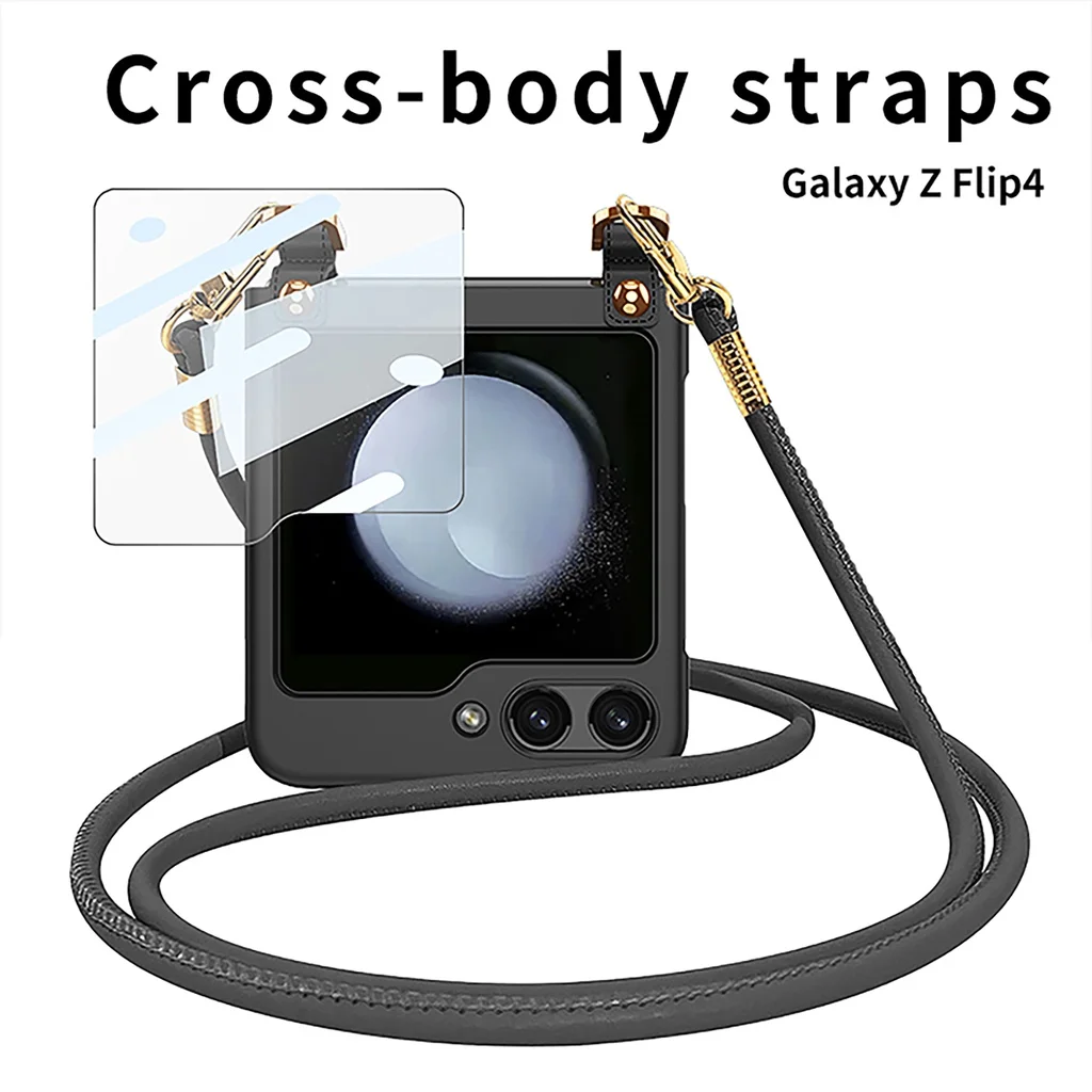 Electroplating Wrist Strap Phone Case for Samsung Galaxy Z Flip 5 Flip5 5G PC Plastic Fall Prevention Cover With Film