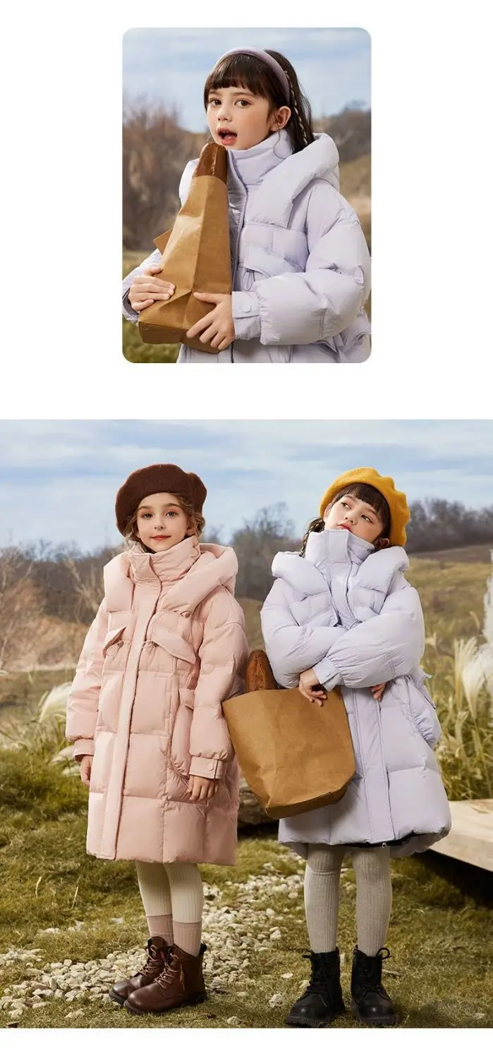 Winter Girl's Thickness White Duck Down Jacket Girls Long Warm Puffer Coat Boys Waterproof Hooded Parkas Kids Snow Outerwear