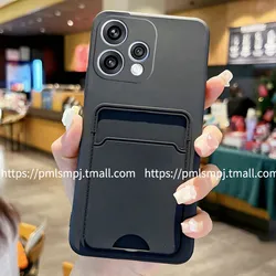 Card Slot Wallet Holder Cover with Camera Protection - Matte Soft Silicone Case - Reno 15 5G (Black)