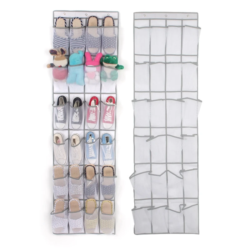 1 Piece 24 Mesh Door Back Non-Woven Shoe Storage Hanging Bag Slipper Storage Bag Door Organizer White