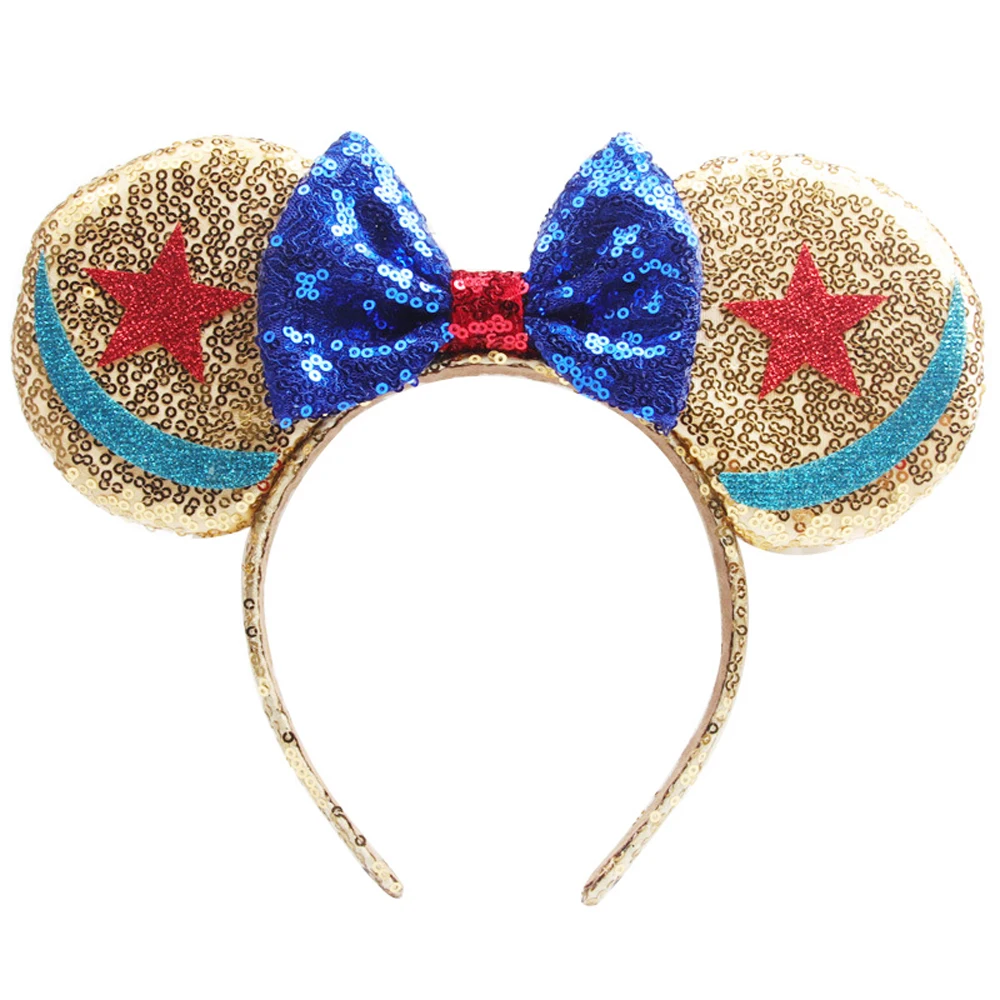 Sparkled Mouse Ears headband Red&Gold Beautiful Hair Accessories with Cute Bow Girls Sequin Mouse Ears Headband for Cosplay Costume Glitter Party Hot Princess Decoration and Birthday Party 