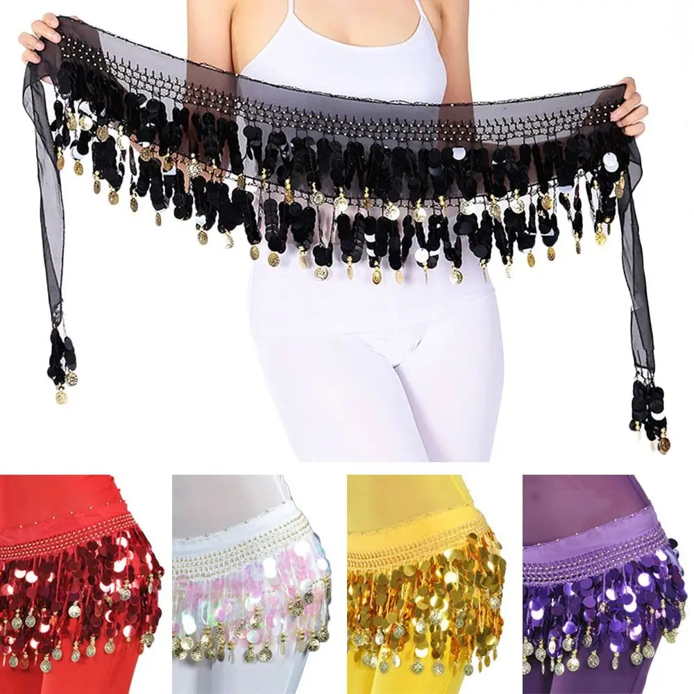 

Women Sequins Tassels Belly Dance Belt Dancer Skirt Waist Chain Hip Scarf