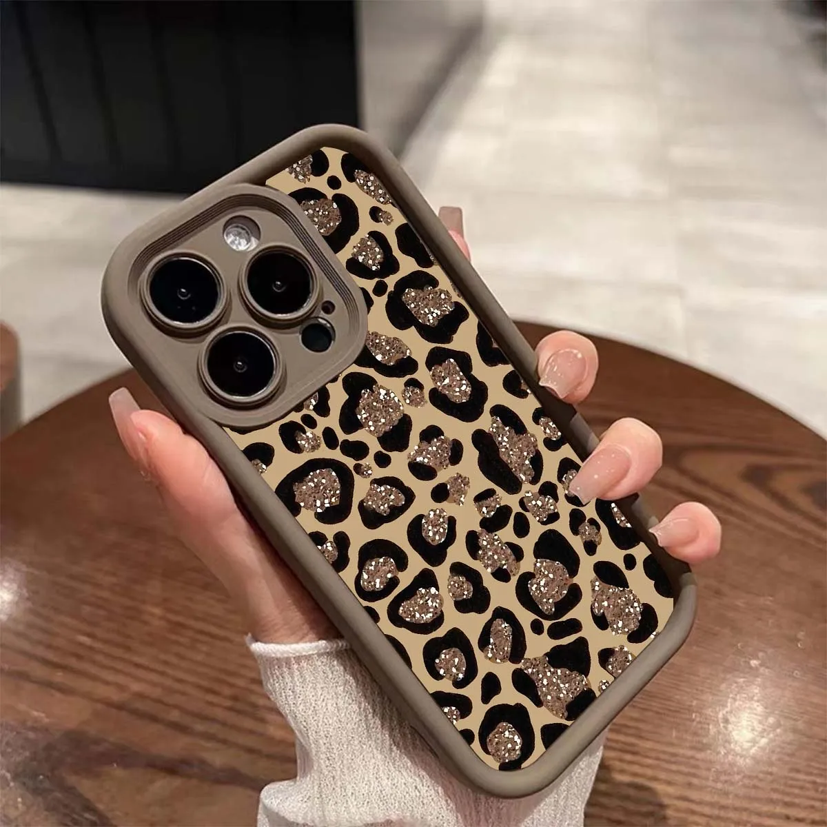 Luxury Retro Black Brown Leopard Print Matte TPU Phone Case — Anti-Falling Cover