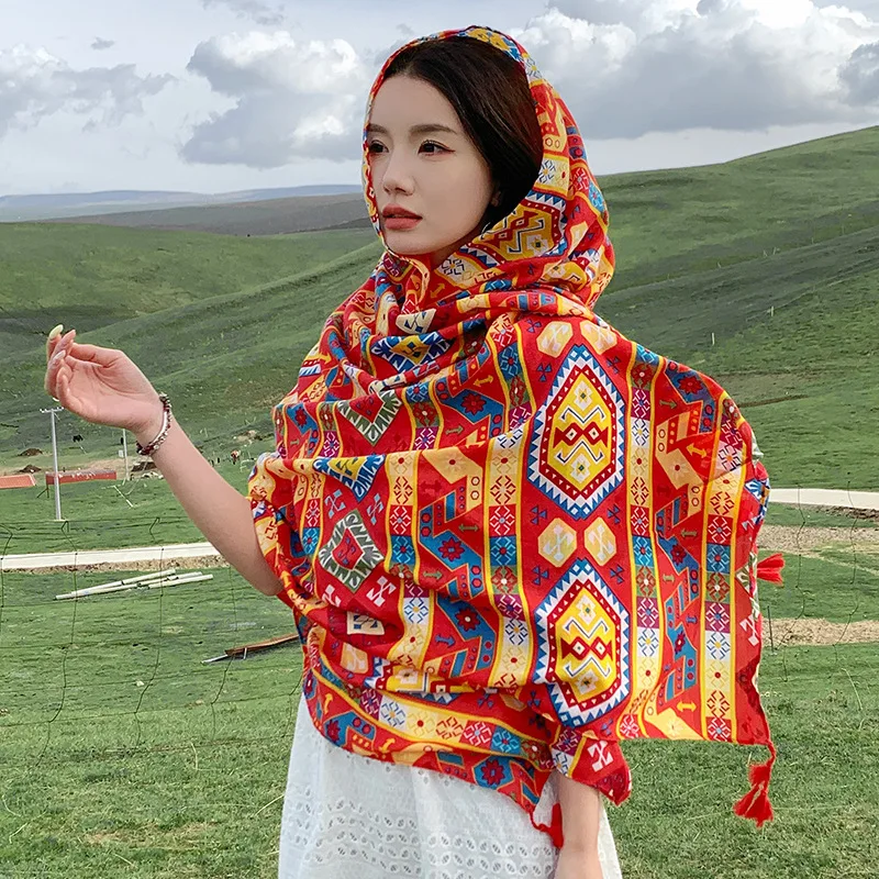 Urlaub Sonnencreme Ethnische Print Schal Für Frauen Lange Wraps Tücher OverSize Brasilianische Badeanzug Bade Abdeckung-ups Handtuch Strand tragen – Detail 20