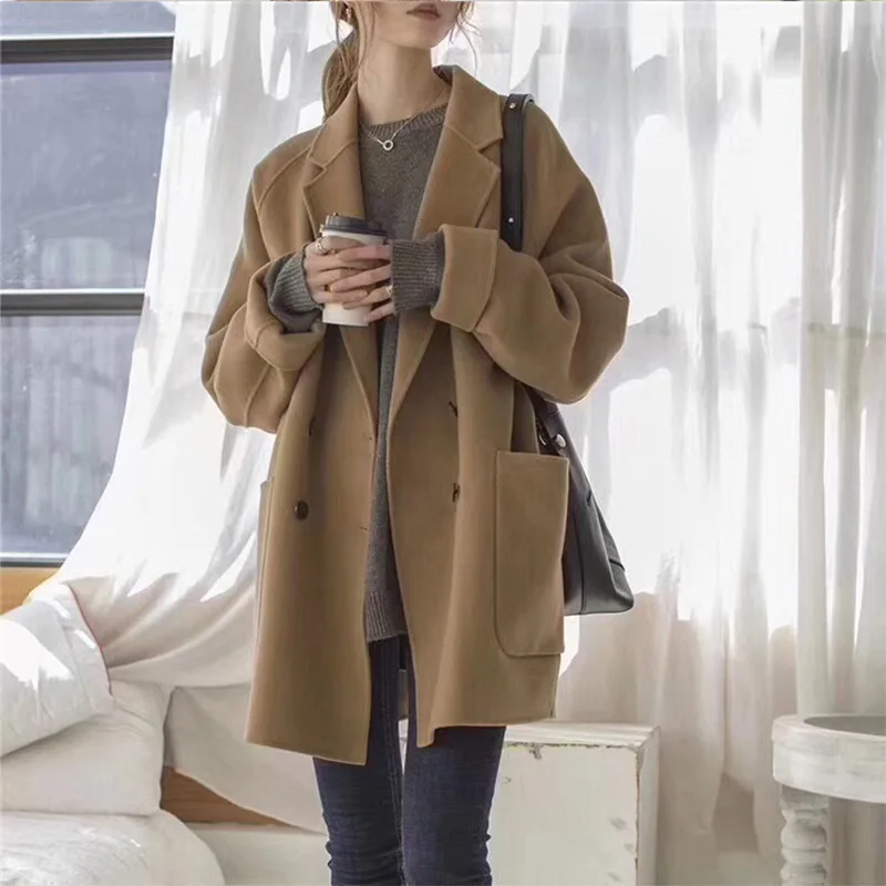 

Small Double sided Cashmere Coat for Women 2023 Autumn/Winter New Fashion Short Loose Woolen Coat for Women